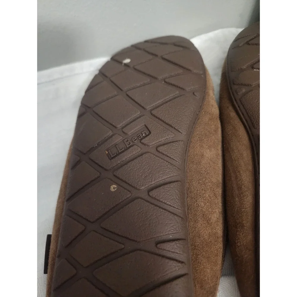 LL Bean Wicked Good Slippers Mens 9 Brown Suede Shearling Lined Scuff Moccasins